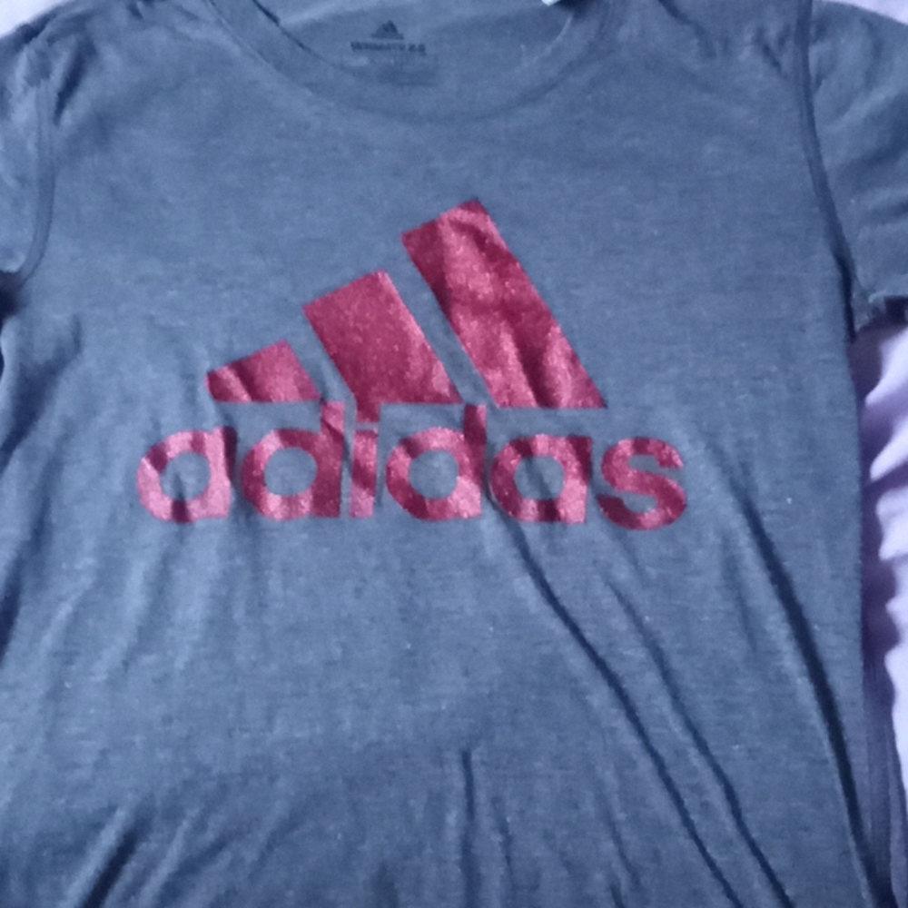 Adidas gray With red glitter logo tee